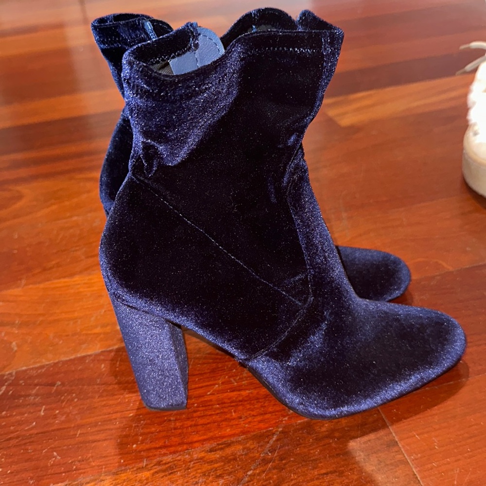 Blue velvet booties